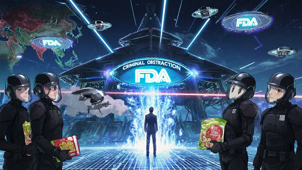 A global digital network connects overseas factories to a U.S. FDA command hub, with DOJ agents confronting a corporate saboteur.