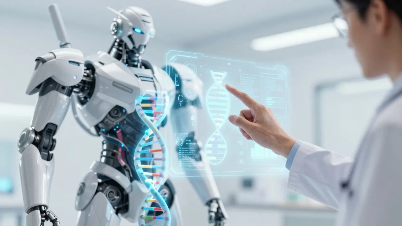 Futuristic genetic interface for personalized medicine in mecha anime style